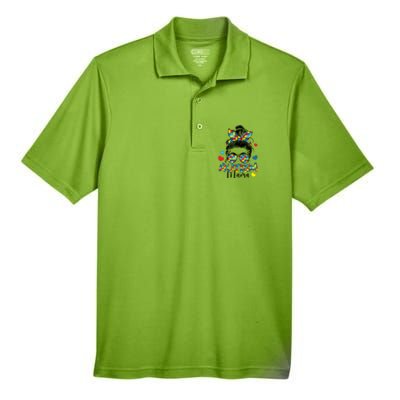 Autism Awareness Messy Bun Puzzle Piece Autism Mama Life Gift Men's Origin Performance Pique Polo