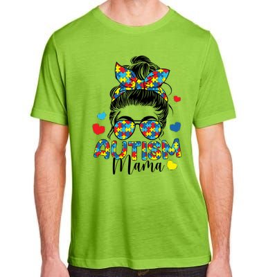 Autism Awareness Messy Bun Puzzle Piece Autism Mama Life Gift Adult ChromaSoft Performance T-Shirt