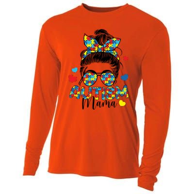 Autism Awareness Messy Bun Puzzle Piece Autism Mama Life Gift Cooling Performance Long Sleeve Crew