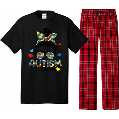 Autism Awareness Messy Bun Puzzle Piece Autism Mama Life Gift Pajama Set