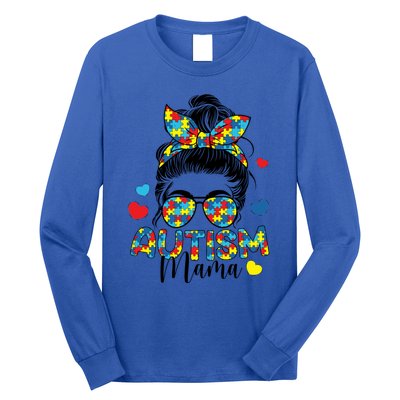 Autism Awareness Messy Bun Puzzle Piece Autism Mama Life Gift Long Sleeve Shirt