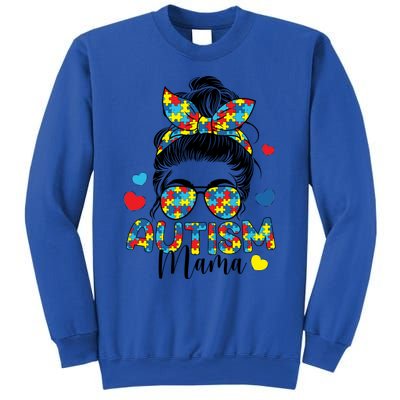 Autism Awareness Messy Bun Puzzle Piece Autism Mama Life Gift Sweatshirt