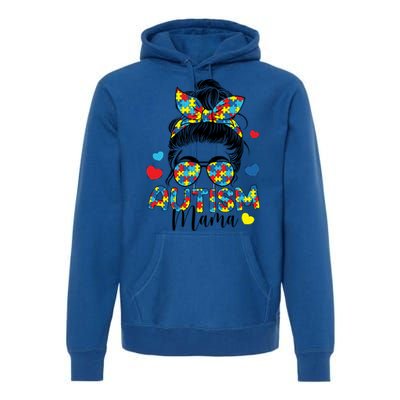 Autism Awareness Messy Bun Puzzle Piece Autism Mama Life Gift Premium Hoodie