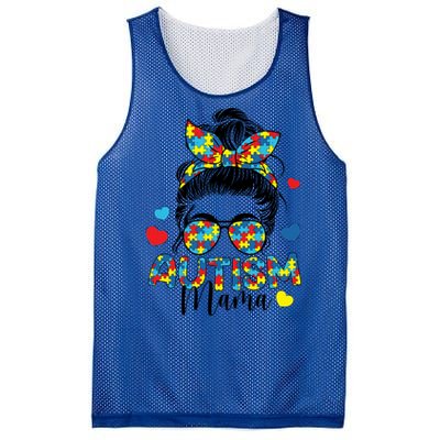 Autism Awareness Messy Bun Puzzle Piece Autism Mama Life Gift Mesh Reversible Basketball Jersey Tank