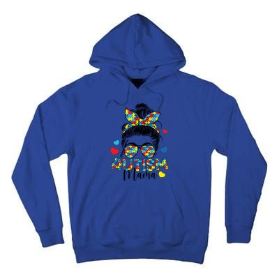 Autism Awareness Messy Bun Puzzle Piece Autism Mama Life Gift Tall Hoodie