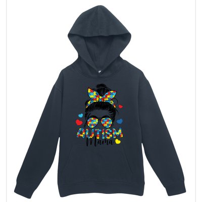 Autism Awareness Messy Bun Puzzle Piece Autism Mama Life Gift Urban Pullover Hoodie