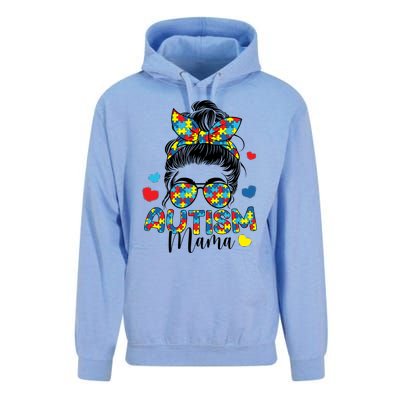 Autism Awareness Messy Bun Puzzle Piece Autism Mama Life Gift Unisex Surf Hoodie