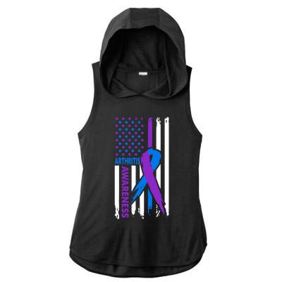 Arthritis Awareness Month Purple And Blue Ribbon American Flag Funny Gift Ladies PosiCharge Tri-Blend Wicking Draft Hoodie Tank