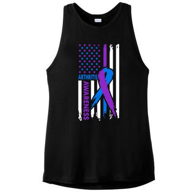 Arthritis Awareness Month Purple And Blue Ribbon American Flag Funny Gift Ladies PosiCharge Tri-Blend Wicking Tank