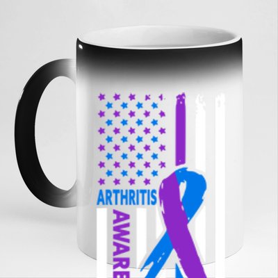 Arthritis Awareness Month Purple And Blue Ribbon American Flag Funny Gift 11oz Black Color Changing Mug