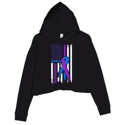 Arthritis Awareness Month Purple And Blue Ribbon American Flag Funny Gift Crop Fleece Hoodie