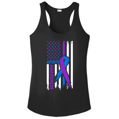 Arthritis Awareness Month Purple And Blue Ribbon American Flag Funny Gift Ladies PosiCharge Competitor Racerback Tank