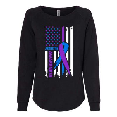 Arthritis Awareness Month Purple And Blue Ribbon American Flag Funny Gift Womens California Wash Sweatshirt