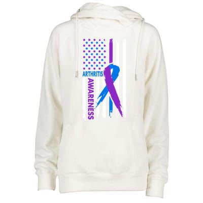 Arthritis Awareness Month Purple And Blue Ribbon American Flag Funny Gift Womens Funnel Neck Pullover Hood