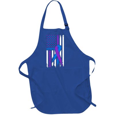 Arthritis Awareness Month Purple And Blue Ribbon American Flag Funny Gift Full-Length Apron With Pockets