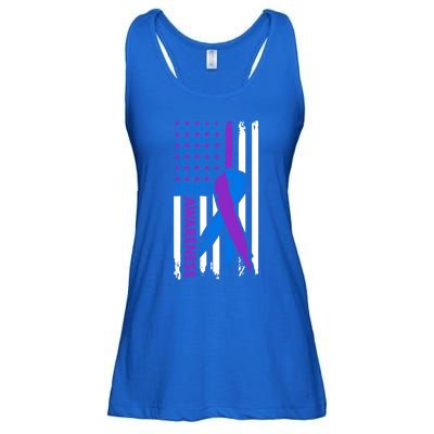 Arthritis Awareness Month Purple And Blue Ribbon American Flag Funny Gift Ladies Essential Flowy Tank