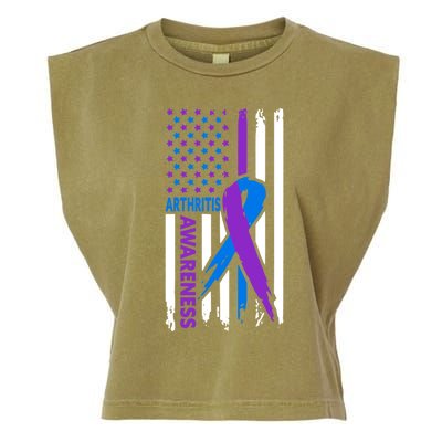 Arthritis Awareness Month Purple And Blue Ribbon American Flag Funny Gift Garment-Dyed Women's Muscle Tee