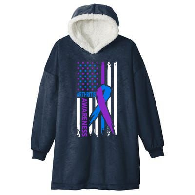 Arthritis Awareness Month Purple And Blue Ribbon American Flag Funny Gift Hooded Wearable Blanket