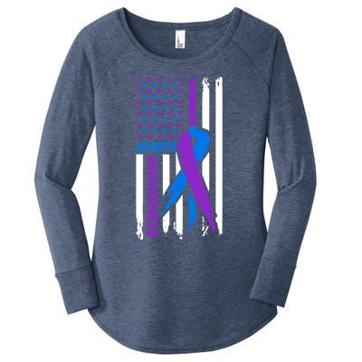 Arthritis Awareness Month Purple And Blue Ribbon American Flag Funny Gift Women's Perfect Tri Tunic Long Sleeve Shirt