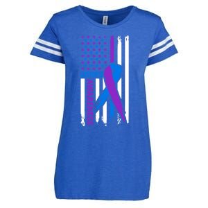 Arthritis Awareness Month Purple And Blue Ribbon American Flag Funny Gift Enza Ladies Jersey Football T-Shirt