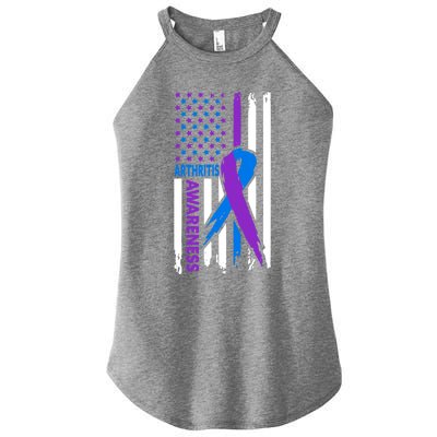 Arthritis Awareness Month Purple And Blue Ribbon American Flag Funny Gift Women's Perfect Tri Rocker Tank