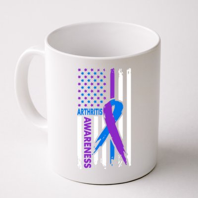 Arthritis Awareness Month Purple And Blue Ribbon American Flag Funny Gift Coffee Mug