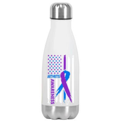 Arthritis Awareness Month Purple And Blue Ribbon American Flag Funny Gift Stainless Steel Insulated Water Bottle