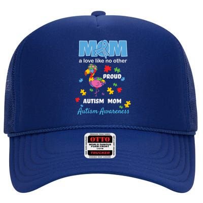 Autism Awareness Mom Mother Love Proud Autism Mama Flamingo Great Gift High Crown Mesh Back Trucker Hat