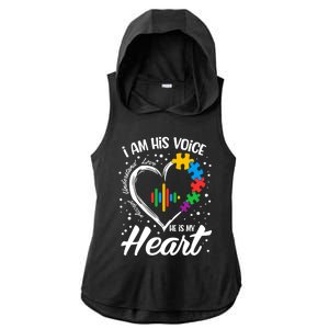 Autism Awareness Mom Gift I Am His Voice He Is My Heart Gift Ladies PosiCharge Tri-Blend Wicking Draft Hoodie Tank