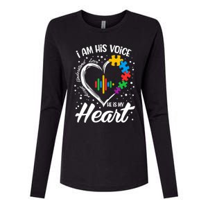 Autism Awareness Mom Gift I Am His Voice He Is My Heart Gift Womens Cotton Relaxed Long Sleeve T-Shirt