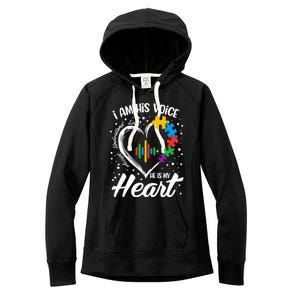 Autism Awareness Mom Gift I Am His Voice He Is My Heart Gift Women's Fleece Hoodie