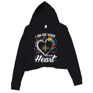 Autism Awareness Mom Gift I Am His Voice He Is My Heart Gift Crop Fleece Hoodie