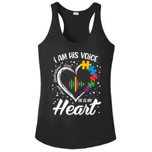 Autism Awareness Mom Gift I Am His Voice He Is My Heart Gift Ladies PosiCharge Competitor Racerback Tank