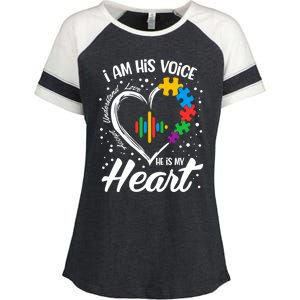 Autism Awareness Mom Gift I Am His Voice He Is My Heart Gift Enza Ladies Jersey Colorblock Tee