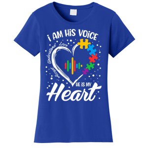 Autism Awareness Mom Gift I Am His Voice He Is My Heart Gift Women's T-Shirt