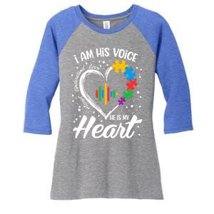 Autism Awareness Mom Gift I Am His Voice He Is My Heart Gift Women's Tri-Blend 3/4-Sleeve Raglan Shirt