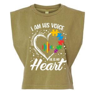 Autism Awareness Mom Gift I Am His Voice He Is My Heart Gift Garment-Dyed Women's Muscle Tee