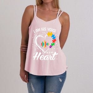 Autism Awareness Mom Gift I Am His Voice He Is My Heart Gift Women's Strappy Tank