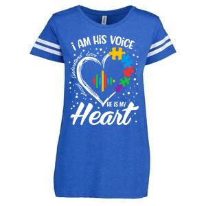 Autism Awareness Mom Gift I Am His Voice He Is My Heart Gift Enza Ladies Jersey Football T-Shirt