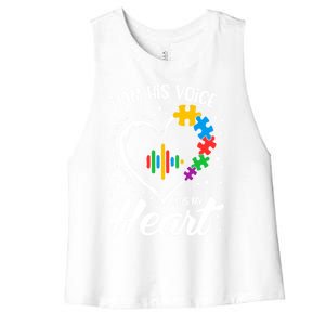 Autism Awareness Mom Gift I Am His Voice He Is My Heart Gift Women's Racerback Cropped Tank