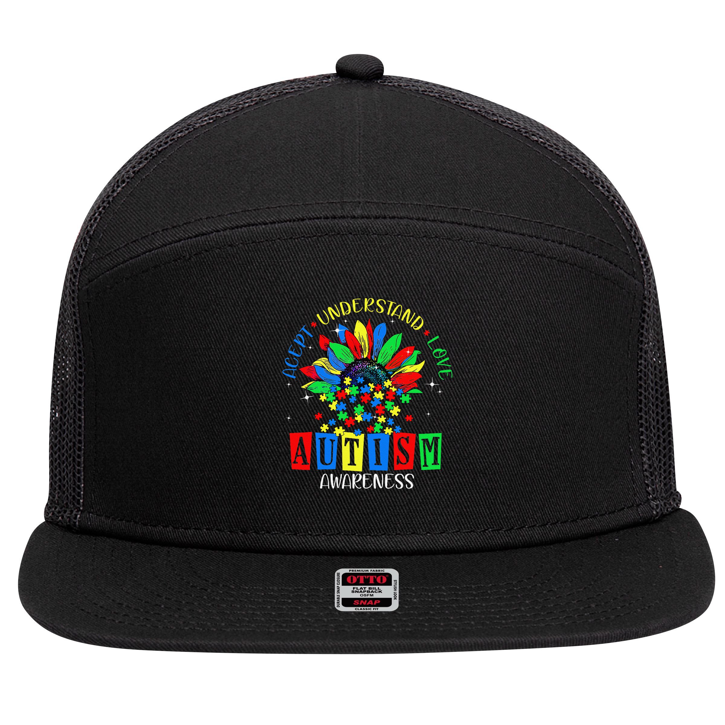 Autism Awareness Month Accept Understand Love Autism Mom 7 Panel Mesh Trucker Snapback Hat