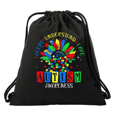 Autism Awareness Month Accept Understand Love Autism Mom Drawstring Bag