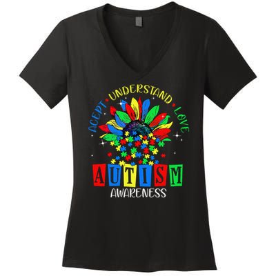 Autism Awareness Month Accept Understand Love Autism Mom Women's V-Neck T-Shirt