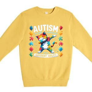 Autism Awareness Month Autism Cat Dabbing Support Autism Cute Gift Premium Crewneck Sweatshirt