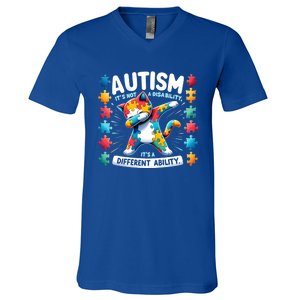 Autism Awareness Month Autism Cat Dabbing Support Autism Cute Gift V-Neck T-Shirt