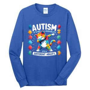 Autism Awareness Month Autism Cat Dabbing Support Autism Cute Gift Tall Long Sleeve T-Shirt