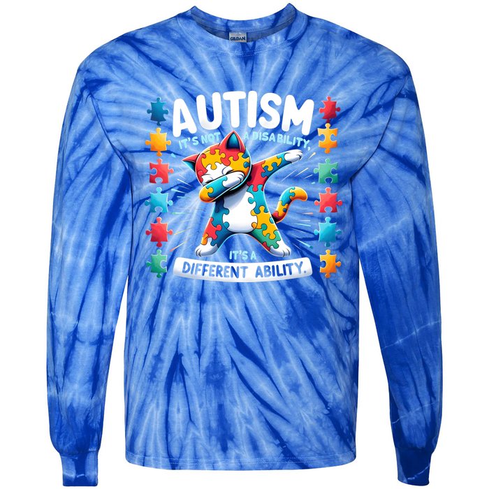 Autism Awareness Month Autism Cat Dabbing Support Autism Cute Gift Tie-Dye Long Sleeve Shirt