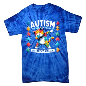 Autism Awareness Month Autism Cat Dabbing Support Autism Cute Gift Tie-Dye T-Shirt