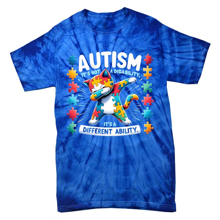 Autism Awareness Month Autism Cat Dabbing Support Autism Cute Gift Tie-Dye T-Shirt