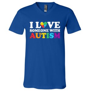 Autism Awareness Month Autism Mom I Love Someone With Autism Gift V-Neck T-Shirt